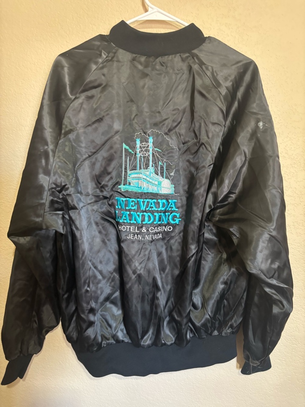 Nevada Landing Hotel & Casino Black Satin Jacket with Teal Embroidery